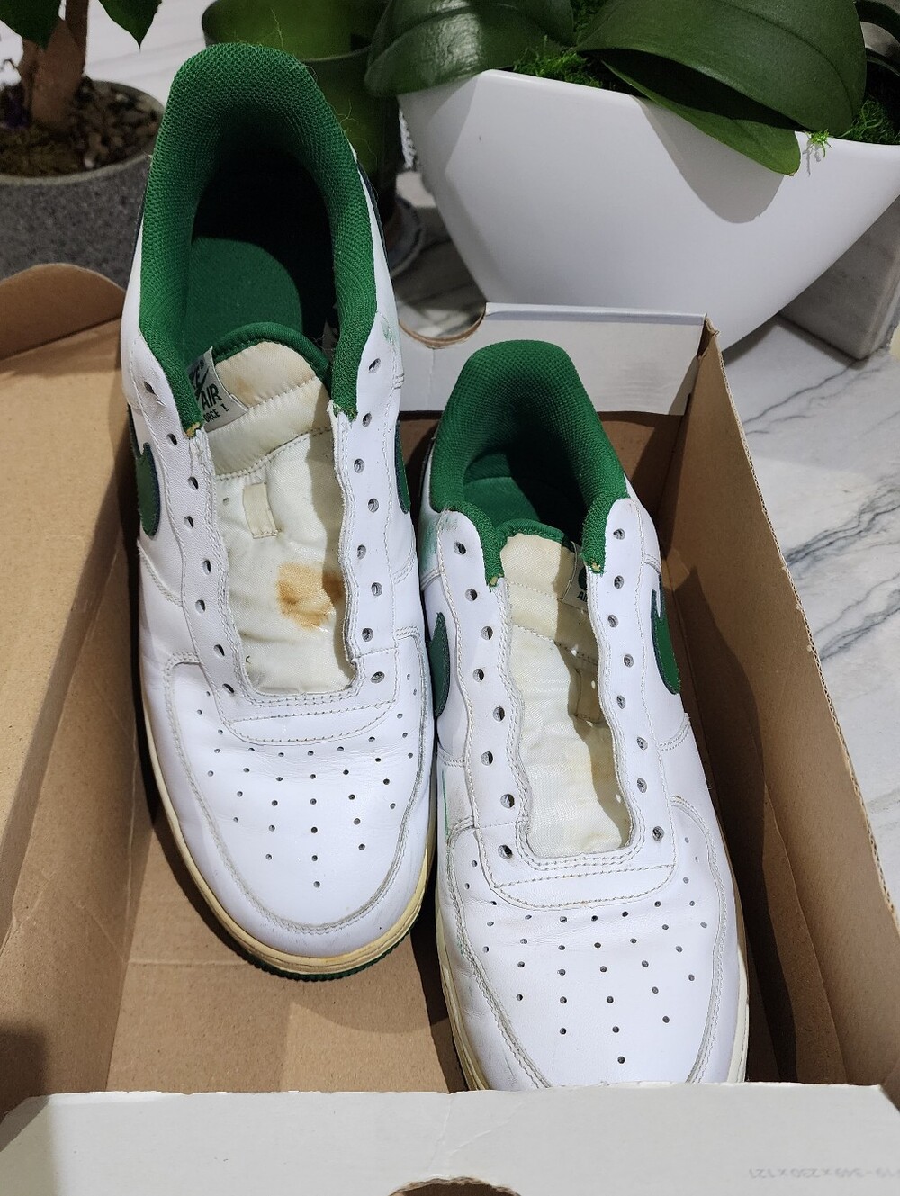 Nike Air Force 1 White and Green Athletic Sneakers